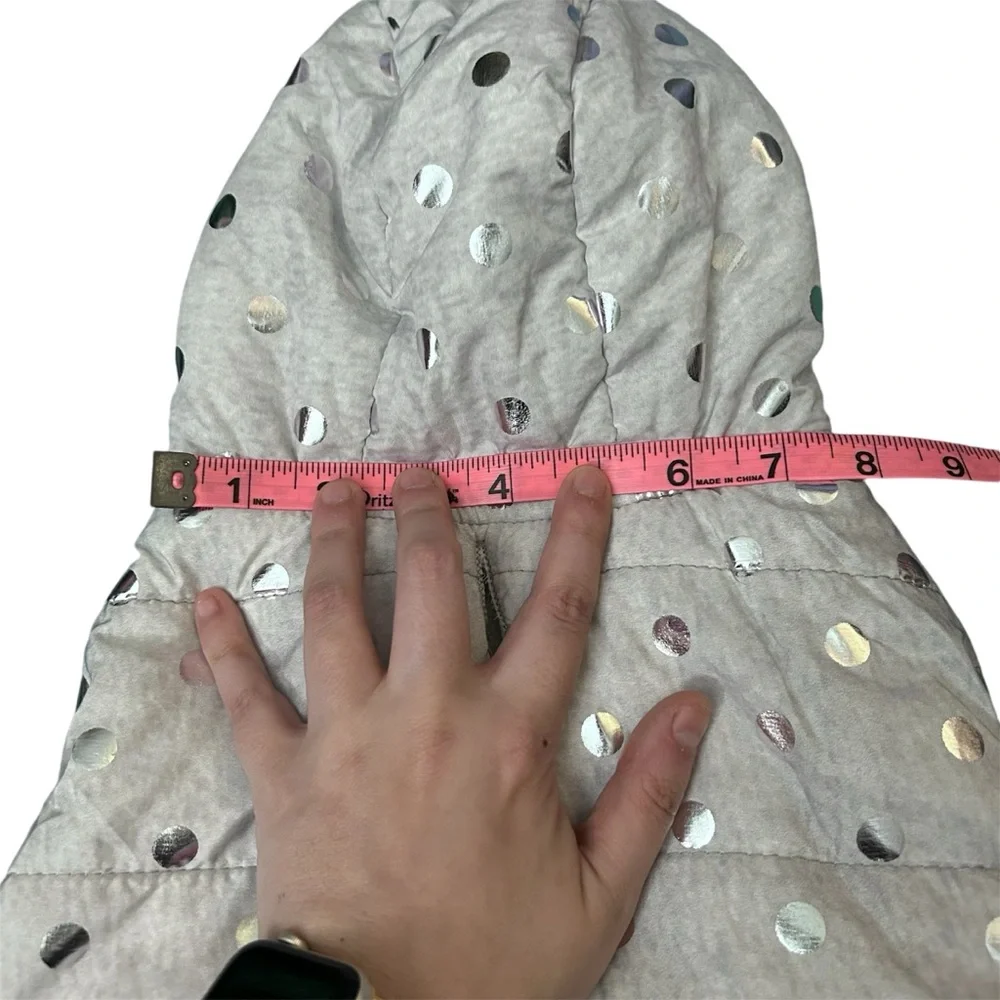 Frisco Gray Polka Dotted Fleece Lined Dog Puppy Coat Jacket - Size Large